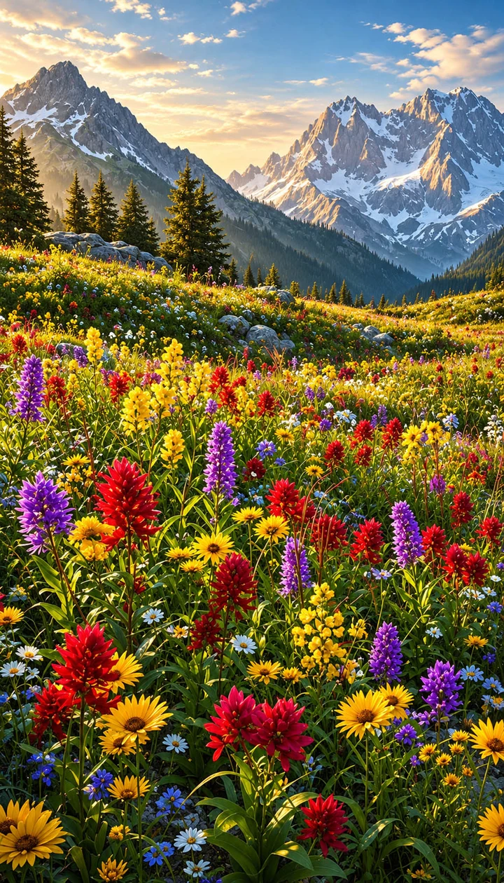 Bergwiese mit bunten Blumen – eines der 18 Startbilder