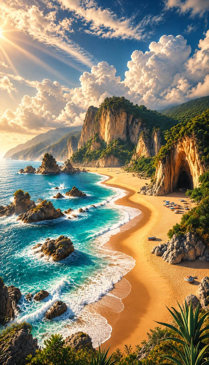 Weite Küste mit Felsen und türkisblauem Meer